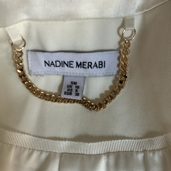 Nadine Merabi white satin evening jacket with ostrich cuffs size 6 - Picture 4 of 5